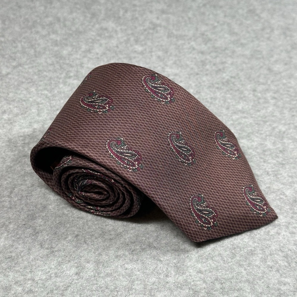 Henry Grethel Silk Tie Brown Pink Paisley Classic Vintage 90s Necktie 54x3.1 in